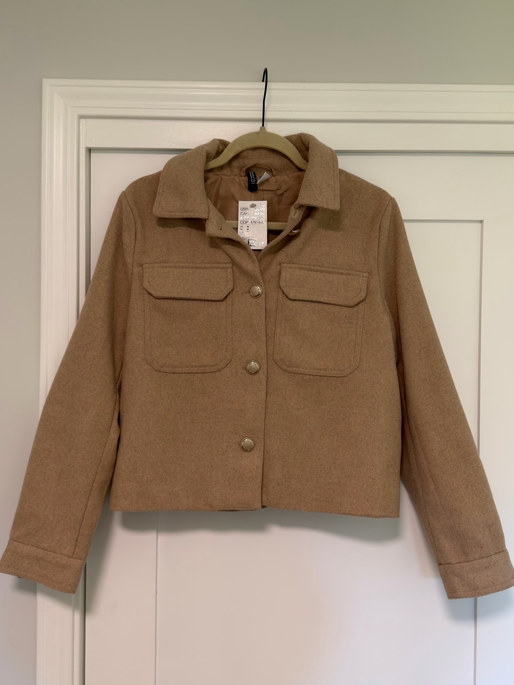 Cropped Camel Felt Button Front Jacket